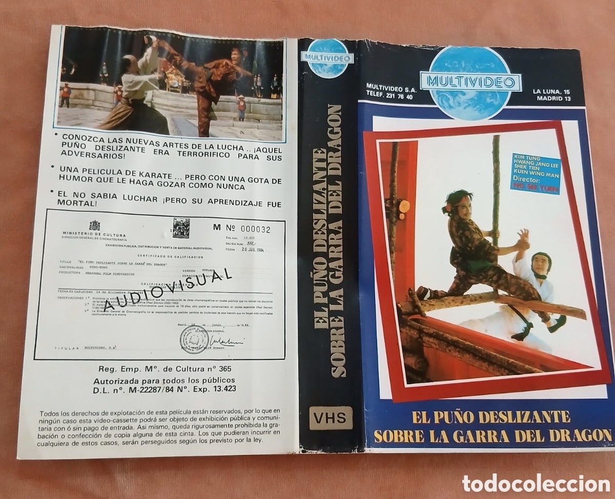 Cine: Car&aacute;tula Original Vhs (a&ntilde;os 80) &bull; El Pu&ntilde;o deslizante sobre la garra del drag&oacute;n &bull; Artes Marciales