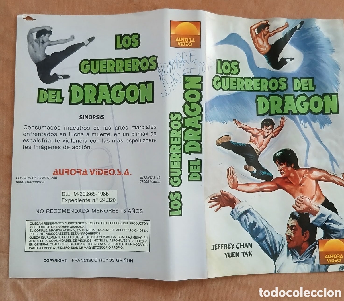 Cine: Car&aacute;tula Original Beta/Vhs (a&ntilde;os 80) &bull; Los Guerreros del Drag&oacute;n &bull; Artes Marciales
