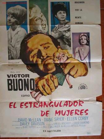 Cinema: Poster Cine : EL ESTRANGULADOR DE MUJERES - Original 1971. Victor Buono, David McLean, Diane Saer.