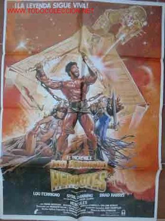 Cine: POSTER Original : HERCULES O EL DESAFIO DE HERCULES. 1983. Lou Ferringno, Sybil Danning, Brad Harris