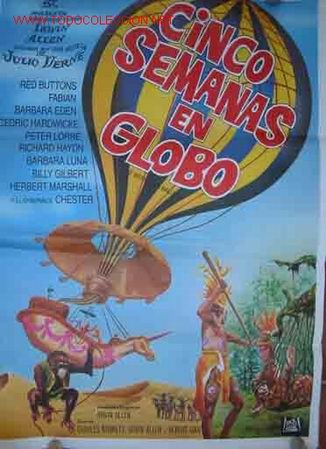 Kino: POSTER Original : CINCO SEMANAS EN GLOBO. Red Buttons, Fabian, Barbara Eden, ...Dir: Irwin Allen.