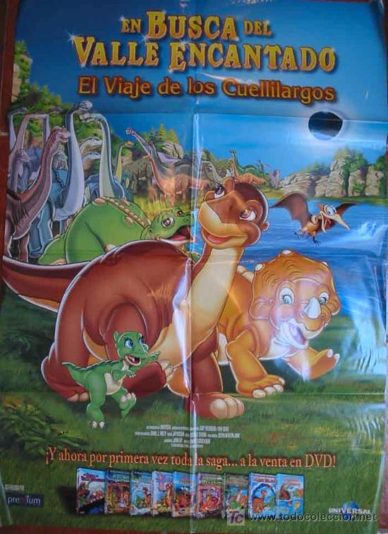 Cine: Poster: EN BUSCA DEL VALLE ENCANTADO, EL VIAJE DE LOS CUELLILARGOS, 70x100cm. Dir Don Bluth