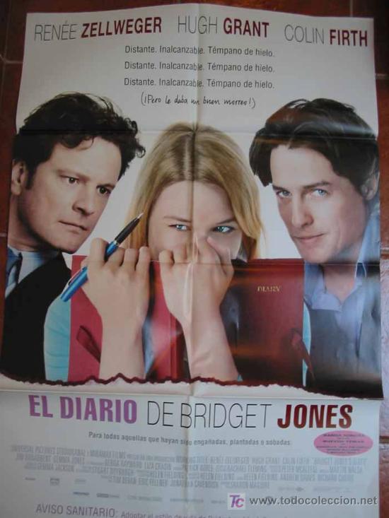Cin&eacute;ma: EL DIARIO DE BRIDGET JONES,  70x100. Ren&eacute;e Zellweger, Hugh Grant, Colin Firth. Dir Sharon Maguire