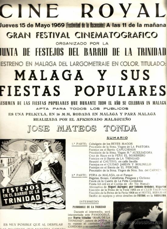 Cine: -14841 &iexcl;&iexcl; CARTEL CINE ROYAL, JUEVES 15 DE MAYO 1969, BARRIO DE LA TRINIDAD !!