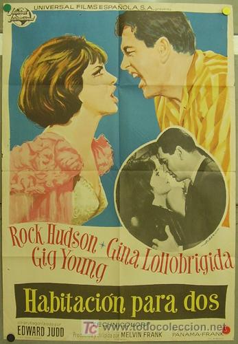 Cine: GG62 HABITACION PARA DOS ROCK HUDSON GINA LOLLOBRIGIDA POSTER ORIGINAL ESTRENO 70X100