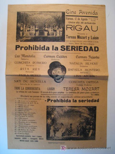Cin&eacute;ma: PROHIBIDA LA SERIEDAD. CINE AVENIDA. CARTEL 1951