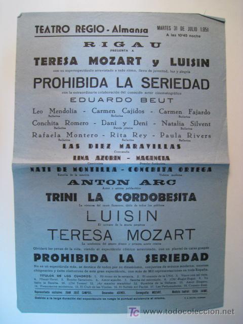 Cin&eacute;ma: PROHIBIDA LA SERIEDAD. TEATRO REGIO (ALMANSA). CARTEL 1951