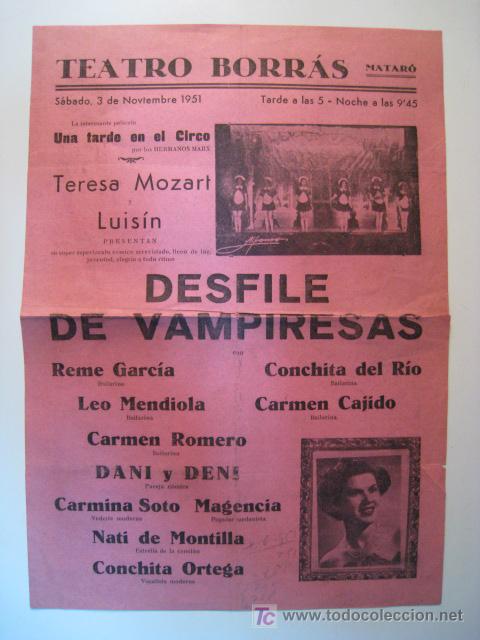 Cin&eacute;ma: DESFILE DE VAMPIRESAS. TEATRO BORRAS (MATARO). CARTEL 1951