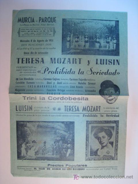Cin&eacute;ma: PROHIBIDA LA SERIEDAD. TEATRO MURCIA-PARQUE. CARTEL 1951