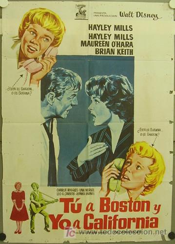 Cine: GM00 TU A BOSTON Y YO A CALIFORNIA HAYLEY MILLS MAUREEN O'HARA POSTER ORIGINAL 70X100 ESTRENO