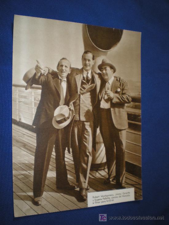 Cine: CARTEL ACTORES - ROBERT MONTGOMERY, JIMMY DURANTE Y EUGENE PALLETTE - MEDIDAS 21 X 28 CMS.