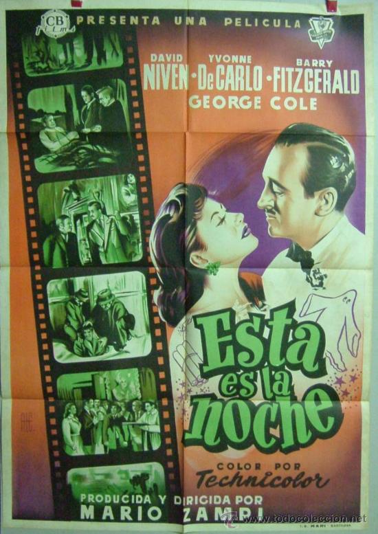 Cinema: ESTA ES LA NOCHE 1953 LITOGRAFIA DAVID NIVEN IVONNE DE CARLO