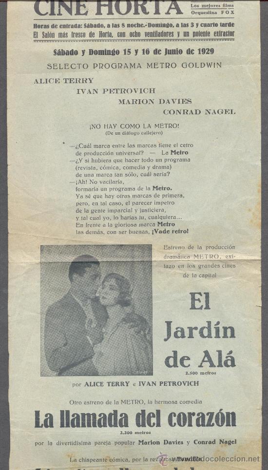 Kino: CINE HORTA SELECTO PROGRAMA DE LA METRO GOLDWIN MAYER EL JARD&Iacute;N DE ALA LA LLAMADA DEL CORAZON