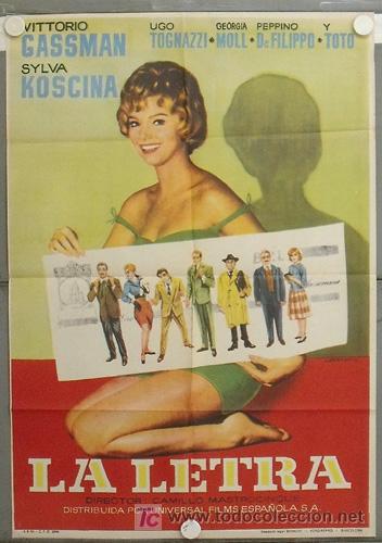 Cine: KZ55 LA LETRA VITTORIO GASSMAN SYLVA KOSCINA TOTO POSTER ORIGINAL 70X100 ESTRENO