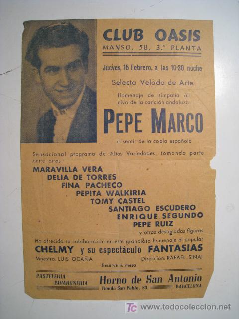 Cinema: CARTEL CLUB OASIS: BARCELONA: PEPE MARCO Y OTROS...