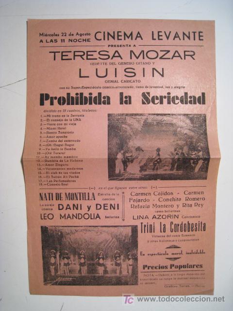 Cinema: CARTEL CINE LEVANTE: VALENCIA: PROHIBIDA SERIEDAD 1951