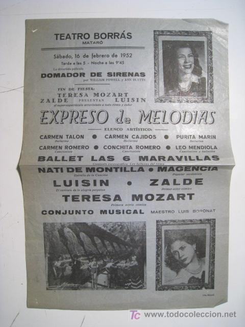 Cinema: CARTEL TEATRO BORRAS: MATARO: EXPRESO MELODIAS - 1952