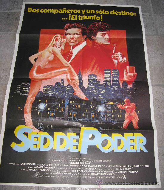 Cine: POSTER ORIGINAL SED DE PODER MICKEY ROURKE DARYL HANNAH - Foto 1