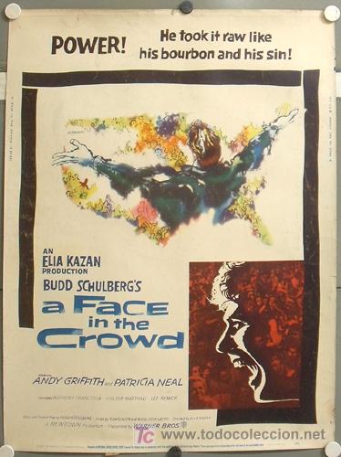 Cinema: CCJ E383D FACE IN THE CROWD ELIA KAZAN PATRICIA NEAL POSTER ORIGINAL AMERICANO 76X102