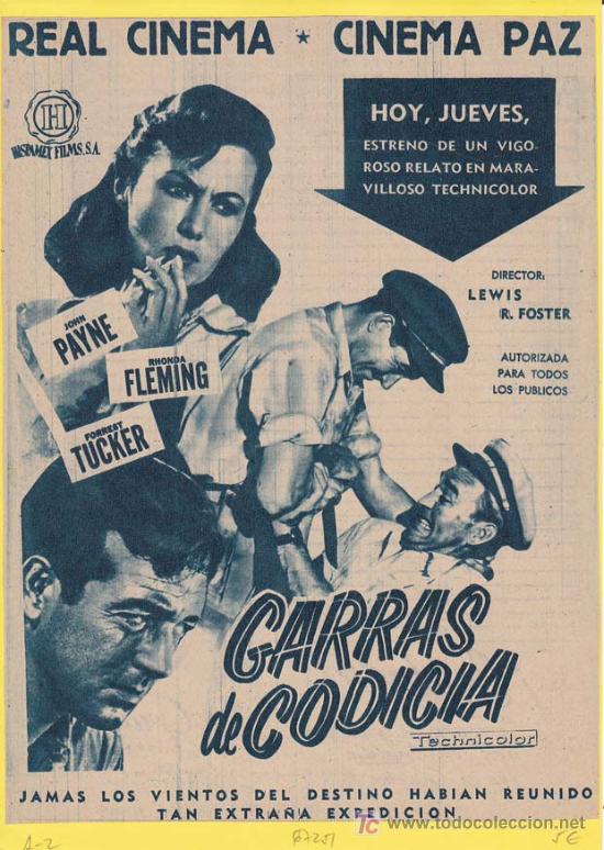 Cin&eacute;ma: GARRAS DE CODICIA. Publicidad original de Prensa