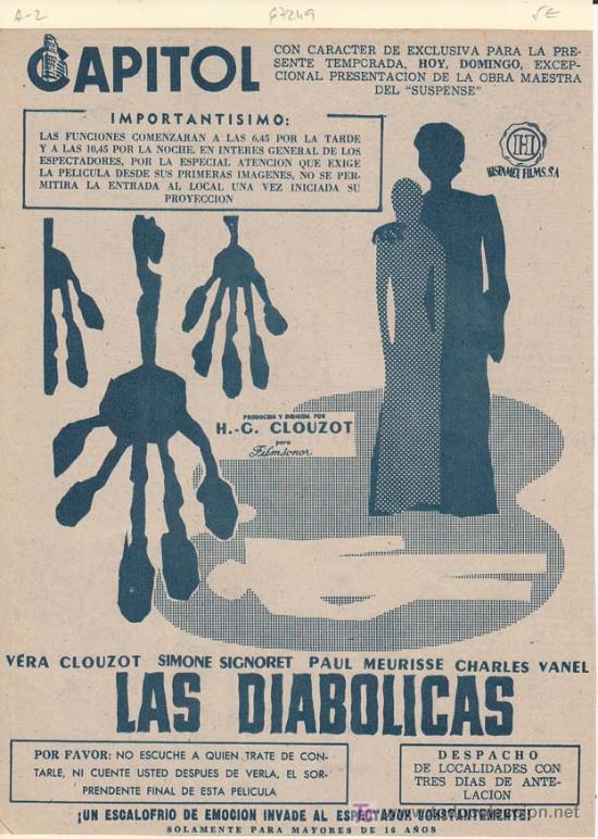 Cin&eacute;ma: LAS DIABOLICAS. Publicidad original de Prensa