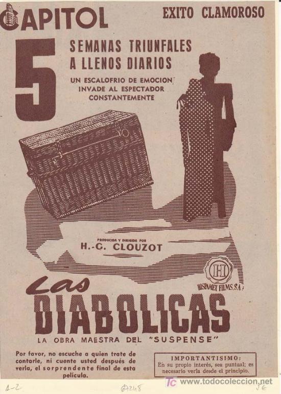Cin&eacute;ma: LAS DIABOLICAS. Publicidad original de Prensa
