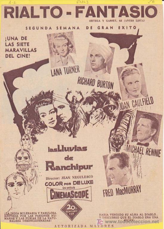 Cin&eacute;ma: LAS LLUVIAS DE RANCHIPUR. Publicidad original de Prensa