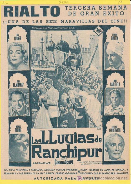 Cin&eacute;ma: LAS LLUVIAS DE RANCHIPUR. Publicidad original de Prensa