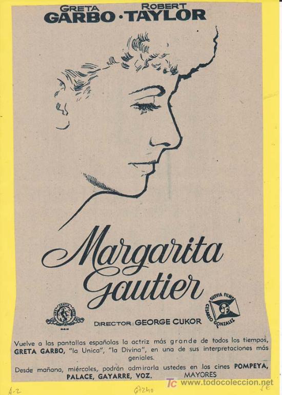 Cin&eacute;ma: MARGARITA GAUTIER. Publicidad original de Prensa