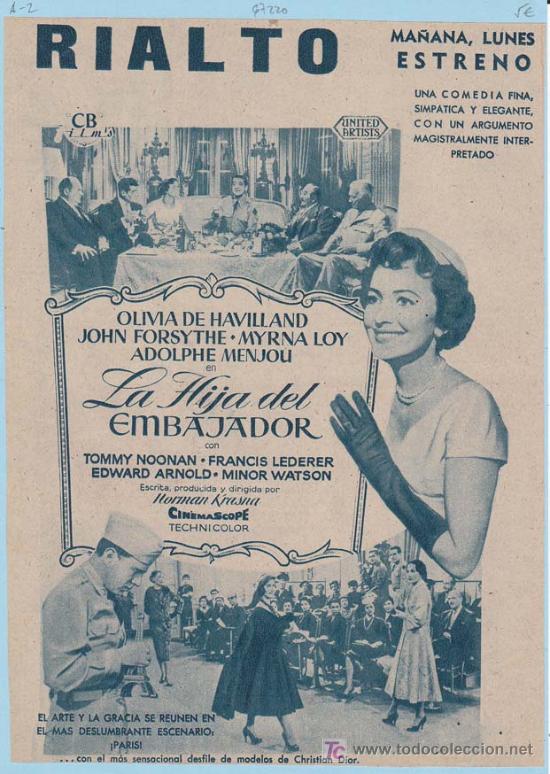 Cine: LA HIJA DEL EMBAJADOR. Publicidad original de Prensa