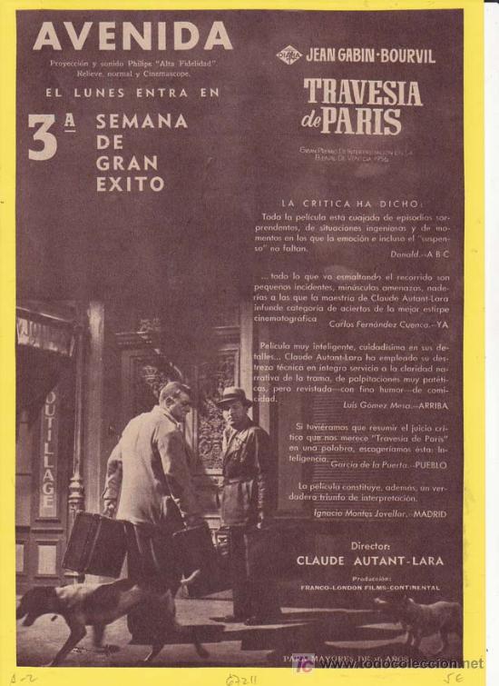 Cinema: TRAVESIA DE PARIS. Publicidad original de Prensa