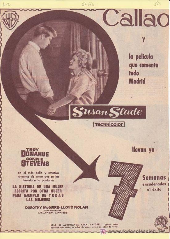 Cine: SUSAN SLADE. Publicidad original de Prensa