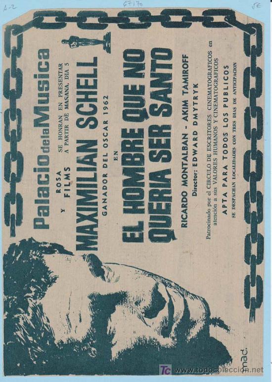 Cinema: EL HOMBRE QUE NO QUERIA SER SANTO. Publicidad original de Prensa