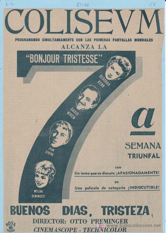 Cine: BUENOS DIAS, TRISTEZA. Publicidad original de Prensa