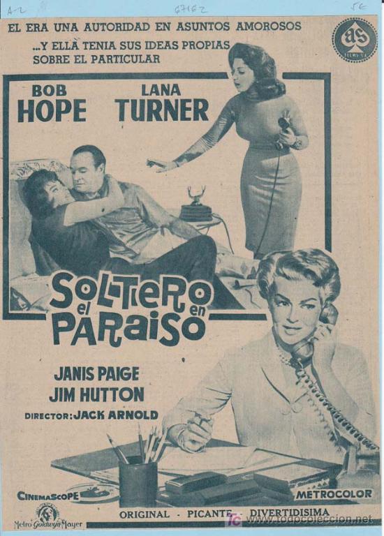Cine: SOLTERO EN EL PARAISO. Publicidad original de Prensa