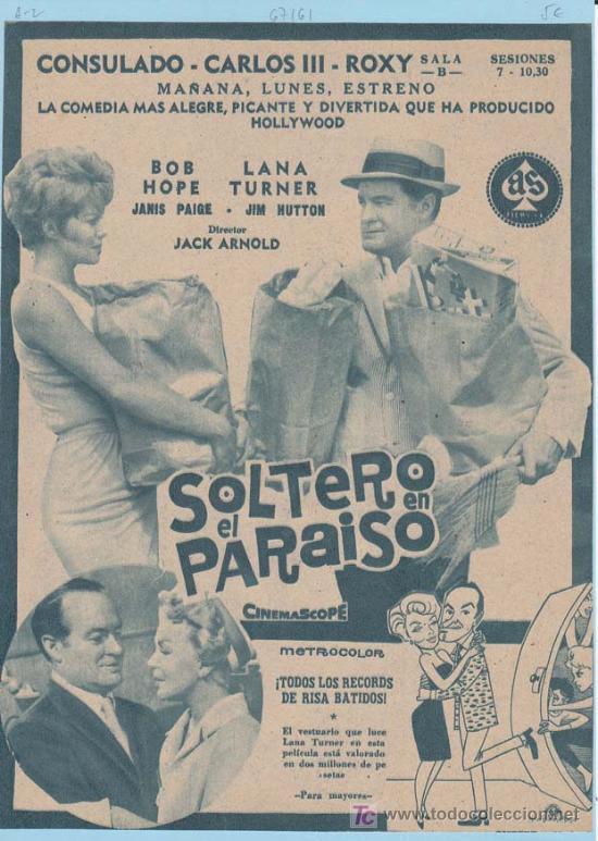 Cine: SOLTERO EN EL PARAISO. Publicidad original de Prensa