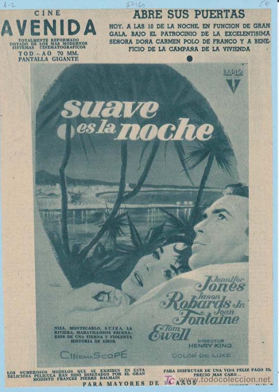 Cine: SUAVE ES LA NOCHE. Publicidad original de Prensa
