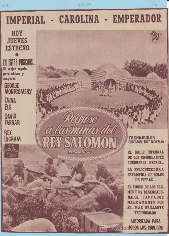 Kino: REGRESO A LAS MINAS DEL REY SALOMON. Publicidad original de Prensa
