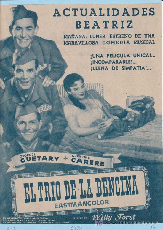 Cine: EL TRIO DE LA BENCINA. Publicidad original de Prensa