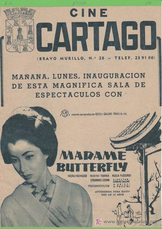 Cin&eacute;ma: MADAME BUTTERFLY. Publicidad original de Prensa