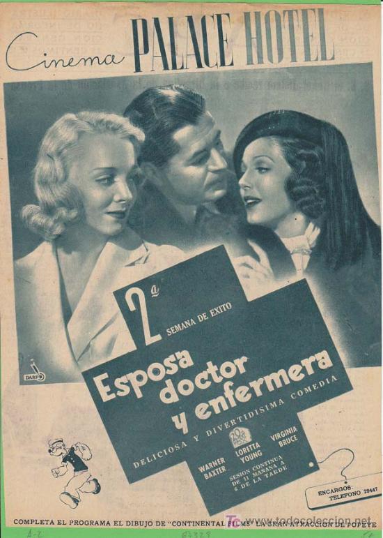 Kino: ESPOSA, DOCTOR Y ENFERMERA. Publicidad original de Prensa