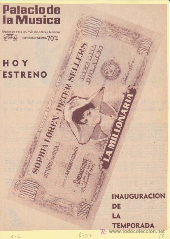 Cin&eacute;ma: LA MILLONARIA. Publicidad original de Prensa