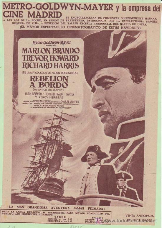 Kino: REBELION A BORDO. Publicidad original de Prensa