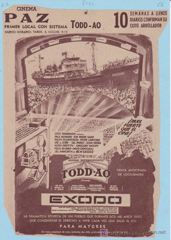 Cin&eacute;ma: EXODO. Publicidad original de Prensa