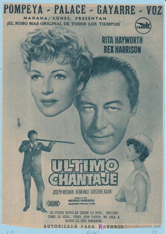 Cin&eacute;ma: ULTIMO CHANTAJE. Publicidad original de Prensa