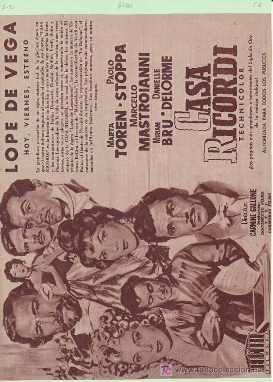 Cin&eacute;ma: CASA RICORDI. Publicidad original de Prensa