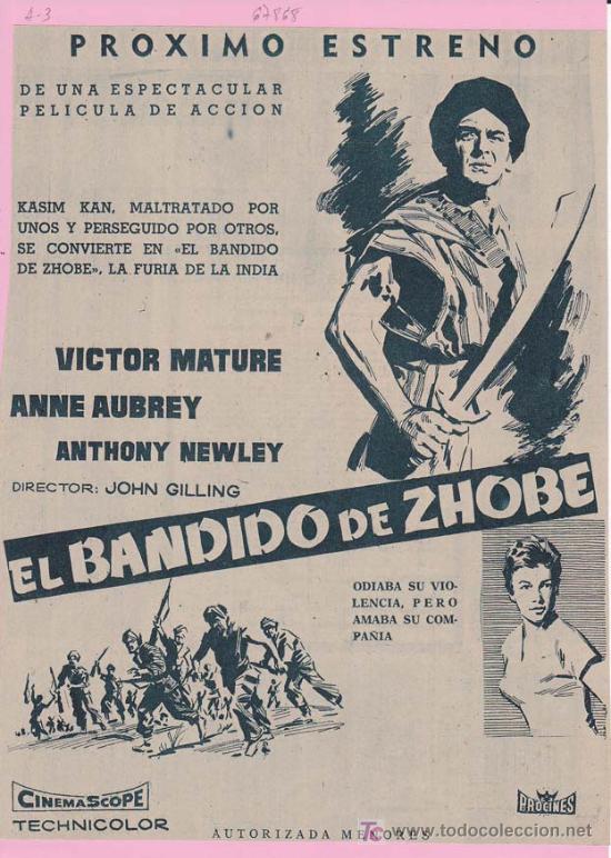 Cin&eacute;ma: EL BANDIDO DE ZHOBE: Director: John Gilling - Actores: Victor Mature, Anne Aubrey y Anthony Newley