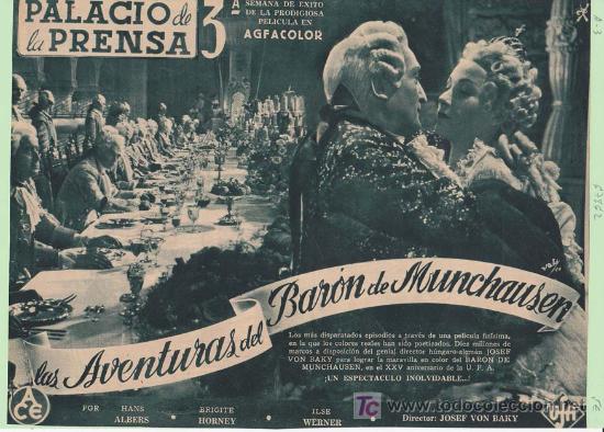Kino: LAS AVENTURAS DEL BARON DE MUNCHAUSEN: Director: Josef Von Baky - Actores: Hans Albers, Brigite Horn