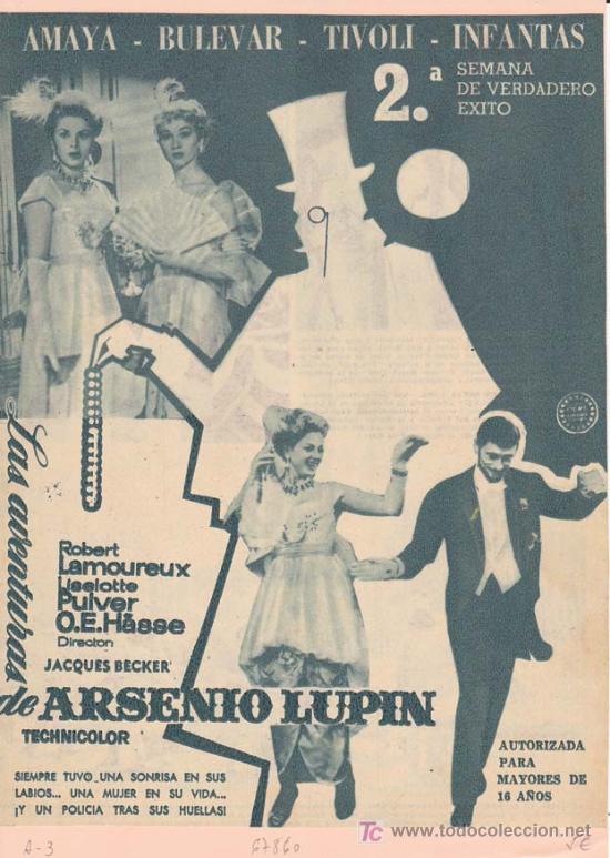 Cin&eacute;ma: LAS AVENTURAS DE ARSENIO LUPIN: Director: Jacques Becker - Actores: Robert Lamoureux, Liselotte Pulv