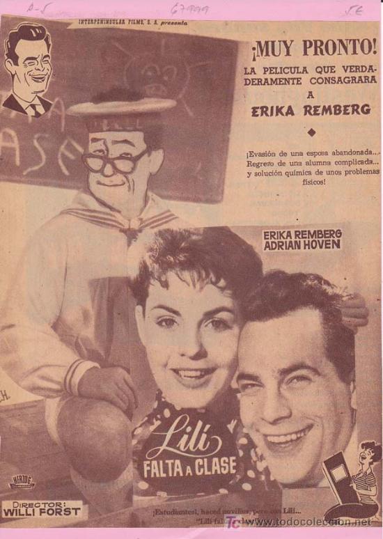 Cin&eacute;ma: LILI FALTA A CLASE: Director: Willi Forst - Actores: Erika Remberg y Adrian Hoven.